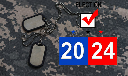 Presidential Election Vote 2024 USA time. army camouflage and badge