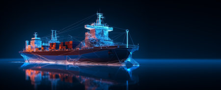 Container Cargo ship with ports crane bridge in harbor for logistic import export background and transport industry.の素材