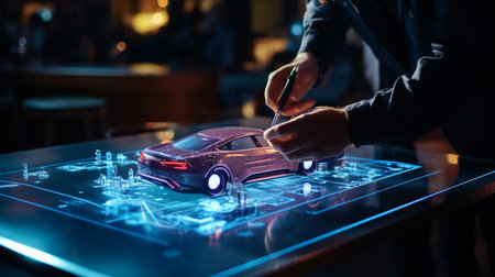 digital car technology smart in virtuel roomの素材