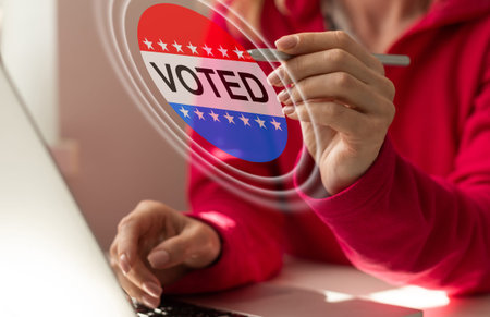 person hand like to search a election day in the virtual screen