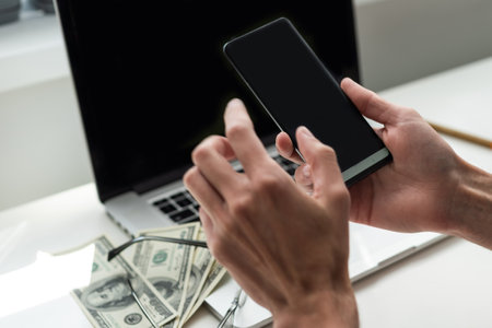 Social network user login, website mock up on computer screen, tablet and smartphoneの写真素材