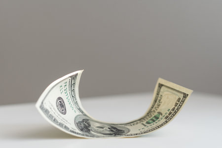 New Dollar, New American Dollar, Curled Banknote Money, 3D Renderの写真素材