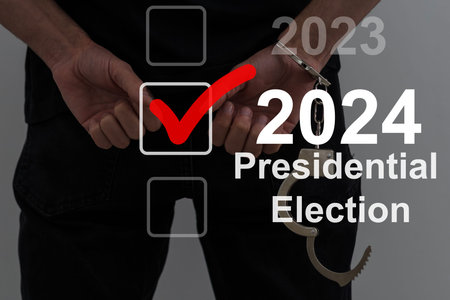 Presidential Election 2024 text, man in handcuffs