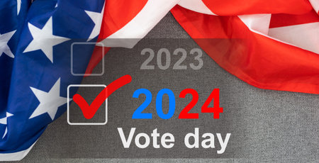 Presidential elections in America. The inscription Vote and 2024 on the background of the American...
