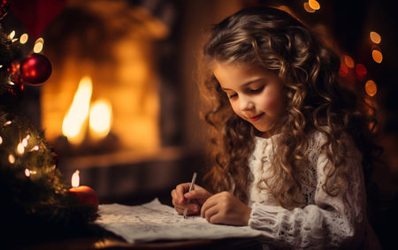 Little girl writes letter to Santaの素材
