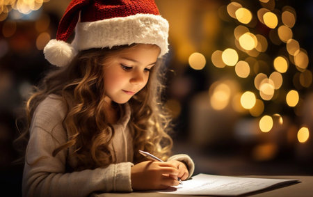 Little girl writes letter to Santaの素材