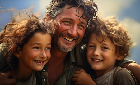 happy family having fun outdoorの素材