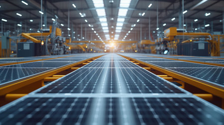 Production line of the solar cell factory. Modern automated production line.の素材