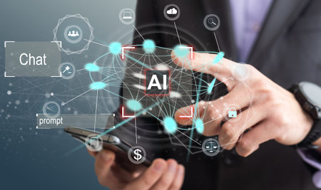 Man using tools AI. technology smart robot science and artificial intelligence technology, and...