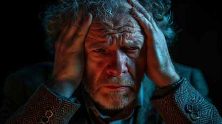 Attractive depressed and upset man at home bedroom . dramatic lifestyle portrait of 30s to 40s handsome guy sitting sad on bed feeling worried and desperate suffering depression problemの素材