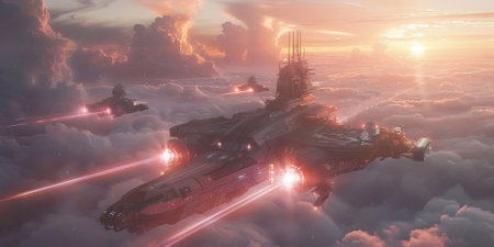 An Epic Space Battle An Image of a Spectacular Cosmic Clashの素材