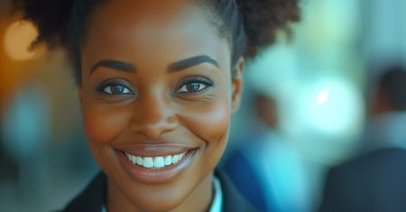 Cheerful businesswoman working on desktop computerの素材