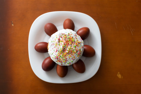 Easter cake and painted eggs