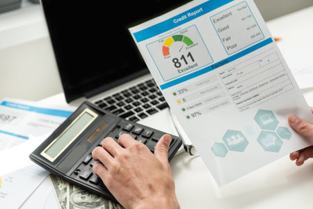 The man checks the credit report and how many credit points.
