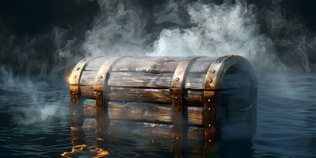 Vintage treasure chest opens to reveal a luminous but hidden secretの素材