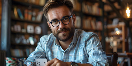 Magician shows trick with playing cards. Sleight of hand. Manipulation with props.の素材