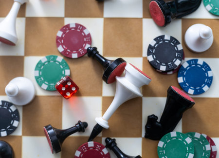 Gamepad, laying cards with the chips on the table.