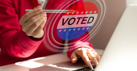 person hand like to search a election day in the virtual screen