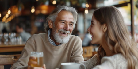 Grandfather and granddaughter sitting togetherの素材