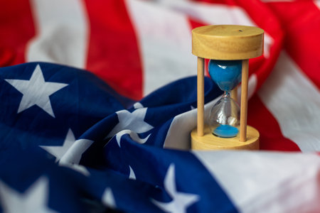Sand-glass in the American flagの写真素材