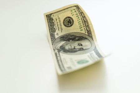Bill in one hundred dollars isolated on white background.