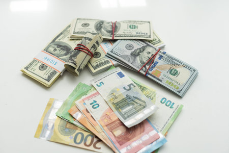 banknotes, American dollar, European currency, euro, various money.