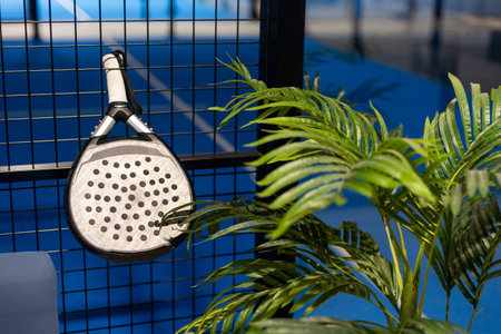rackets and paddle balls on a court ready to play