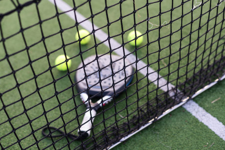 Paddle tennis objects on grass court