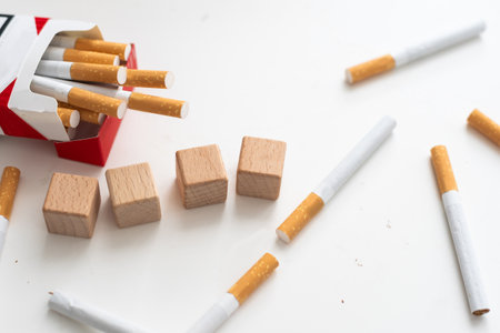Cigarette, tobacco in roll paper with filter tube, No smoking concept.
