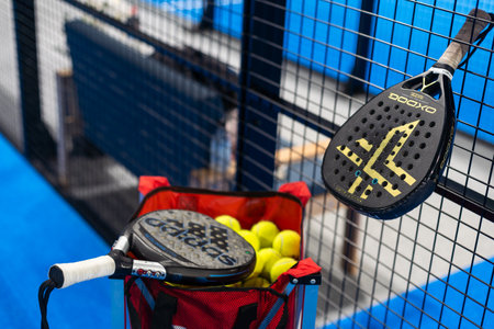 Paddle tennis rackets on the courtの写真素材
