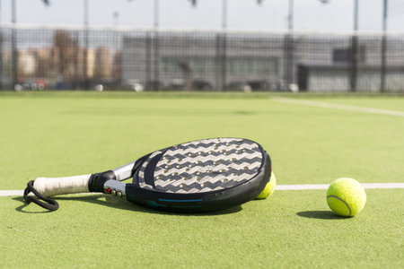 Paddle tennis racket and ballの写真素材