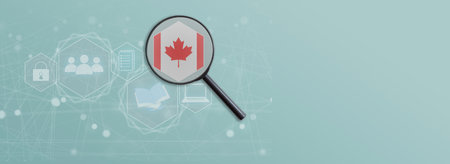 Magnified flag of Canada with Earth Globe on a white backgroundの写真素材