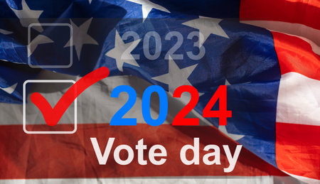 Presidential Election 2024 in United States. Vote day, November 5. US Election campaign. Make your choice Patriotic american illustration. Poster, card, banner and backgroundの写真素材