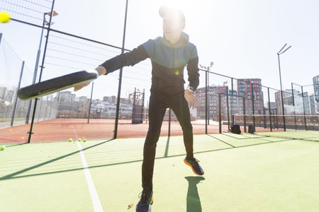 Paddle tennis players ready for match. High quality photoの写真素材