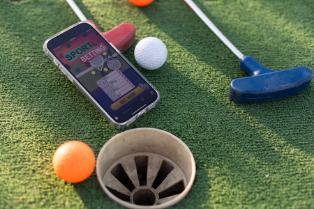 mini golf sports betting on a smartphoneの写真素材