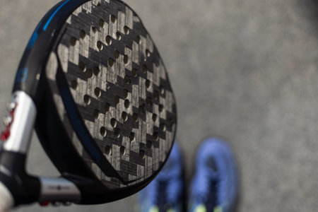 Paddle tennis image of outdoors court, racket, netの写真素材