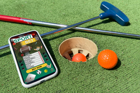 mini golf sports betting on a smartphoneの写真素材