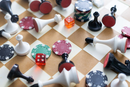 Gamepad, laying cards with the chips on the table.の写真素材