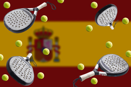 padel tennis racket and spain flagの写真素材