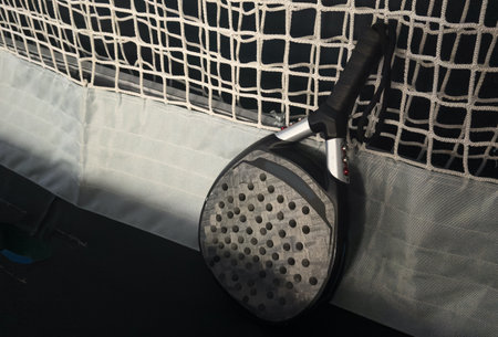 padel tennis racket sport court and ballsの写真素材