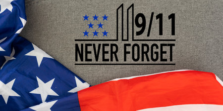 Text Never Forget 9. 11 with United States flagの写真素材