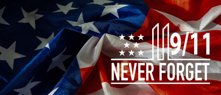 Text Never Forget 9. 11 with United States flagの写真素材