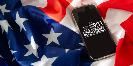 Always Remember 9 11, september 11. Remembering, Patriot day. The Twin towers representing the number eleven. We will never forget, the terrorist attacksの写真素材