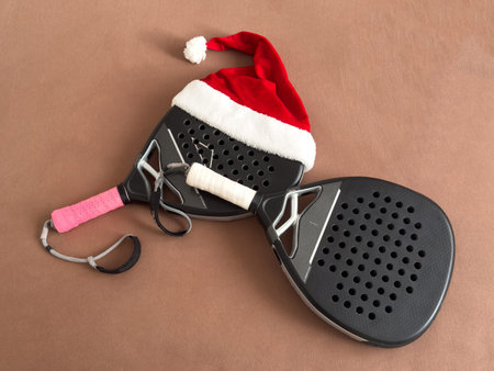nox padel tennis racket and Santa hatの写真素材