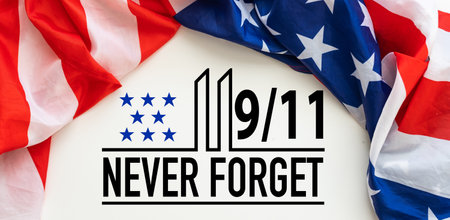 Text Never Forget 9. 11 with United States flagの写真素材