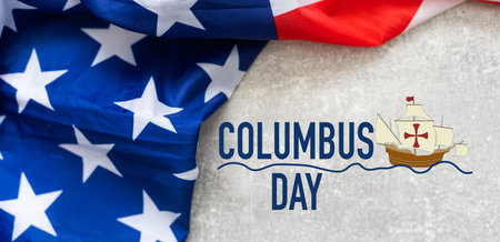 columbus day greeting card american flag grunge backgroundの写真素材
