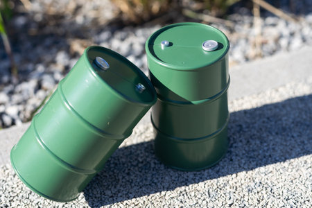 oil barrels on green backgroundの写真素材