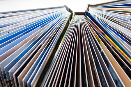 The spines of photo books. The view from the topの写真素材