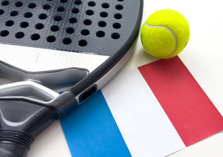 padel racket and flag of Franceの写真素材
