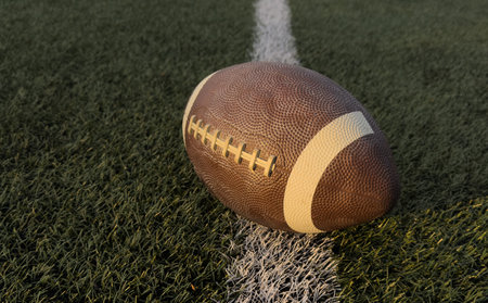American football on football field backgroundの写真素材